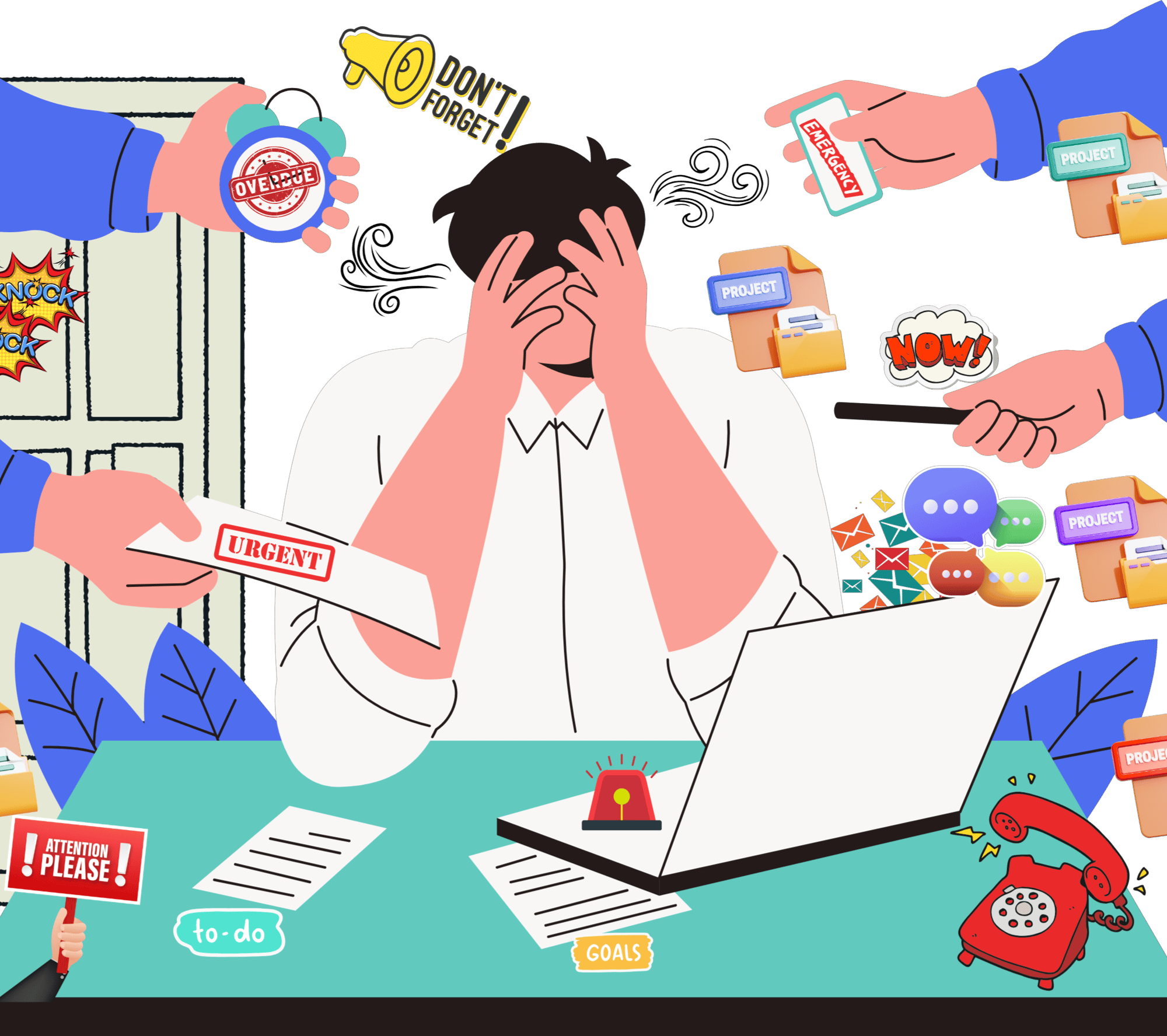 a a person at work who is surrounded by too many requests
